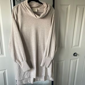 ANTHROPOLOGIE MAEVE Tan  Cowl Neck Sweater Tunic with Ribbed Cuff Sleeve